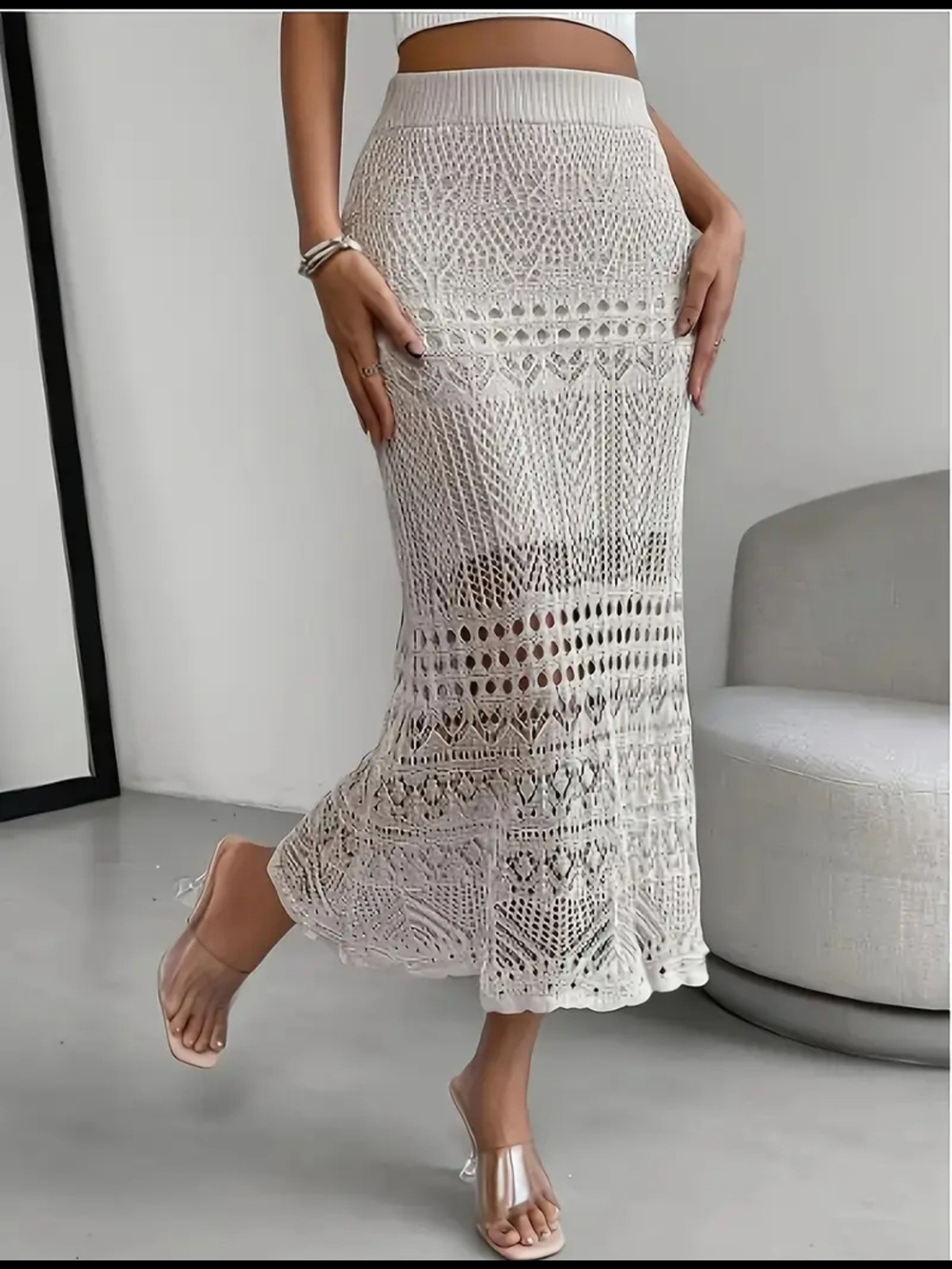 Women’s Cream Crochet Maxi Skirt - Lightweight Beach Style. New